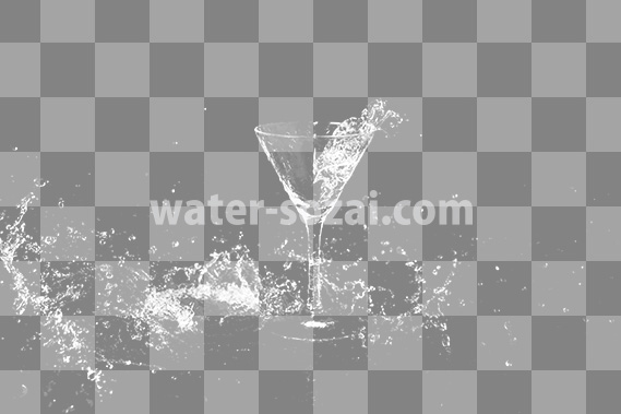 カクテルグラスと水が散布する、切り抜き透過画像